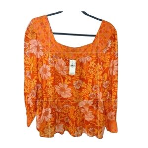 American Eagle Floral Orange Women's Top Size Medium